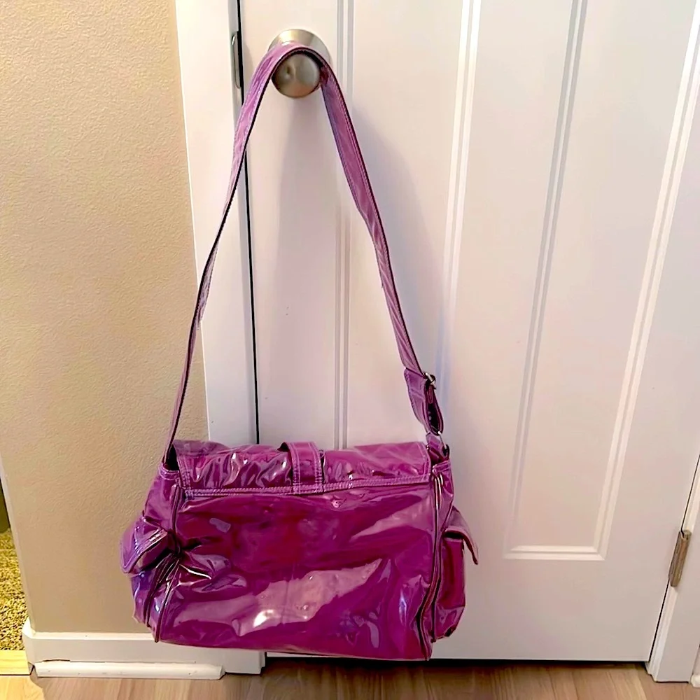 Kalencom Patent Leather Oversized Shoulder/Diaper Bag Purple NWOT Maternity Bold